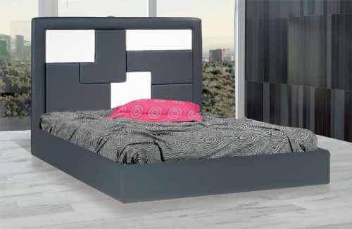 Leatherette bed gray-white